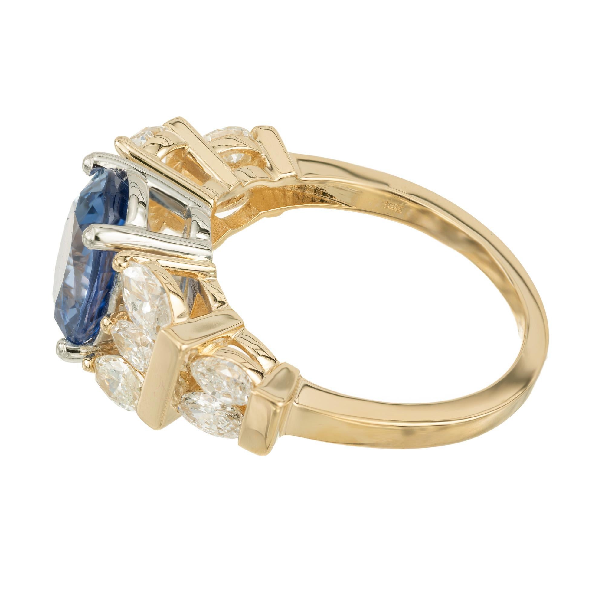 Women's Peter Suchy 3.11 Carat Blue Sapphire Diamond Gold Platinum Engagement Ring For Sale