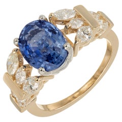 Peter Suchy Anillo de compromiso de oro y platino con zafiro azul y diamante de 3,11 quilates