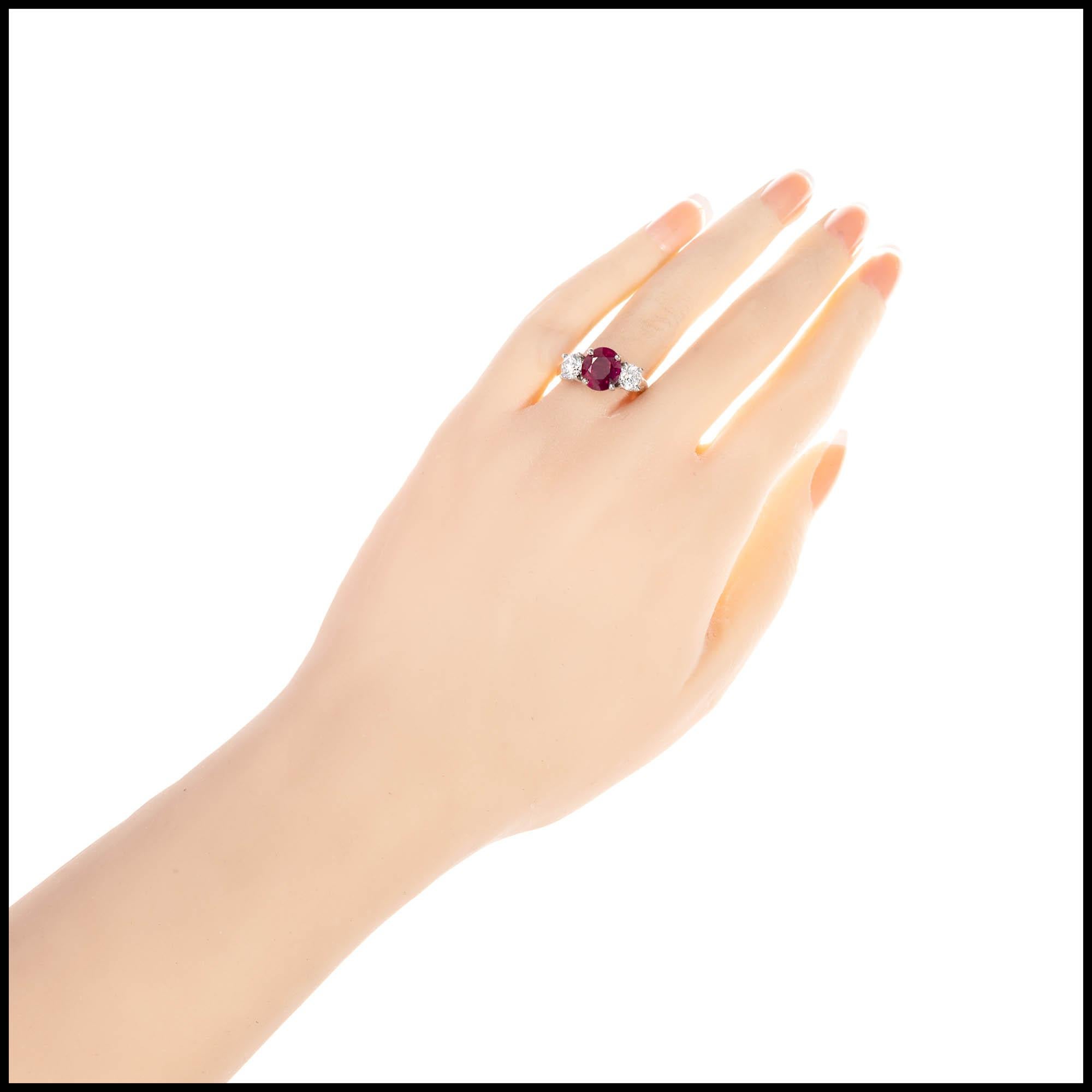 Oval Cut Peter Suchy 3.16 Carat Oval Ruby Diamond Gold Three-Stone Engagement Ring For Sale