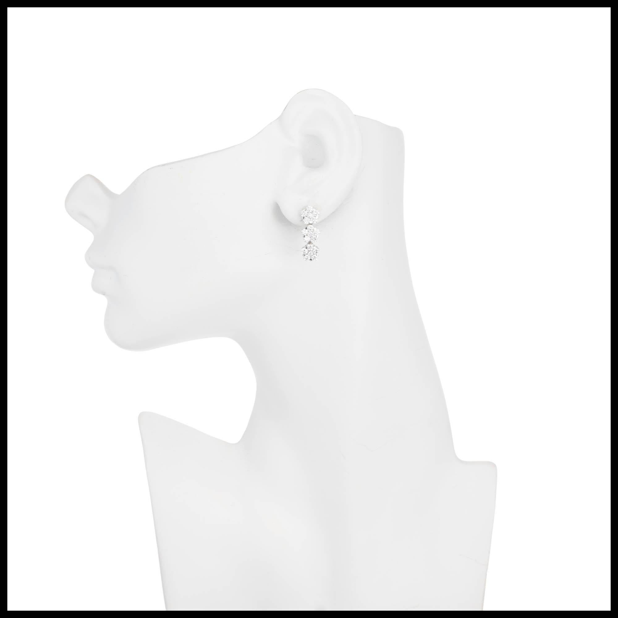 Women's Peter Suchy 3.18 Carat White Gold Triple-Cluster Dangle Earrings