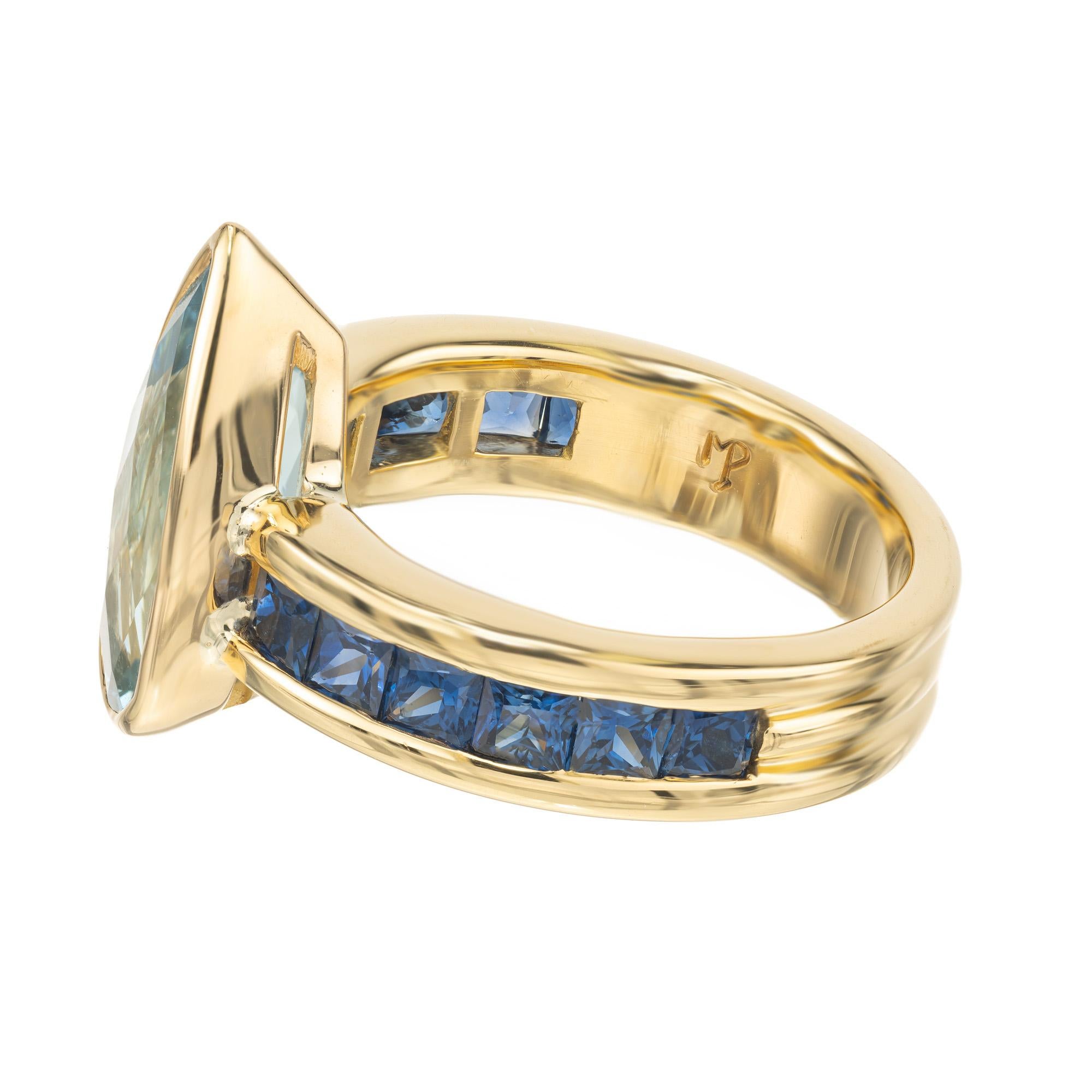 Peter Suchy 3.19 Carat Pear Aquamarine Sapphire Yellow Gold Ring In New Condition For Sale In Stamford, CT