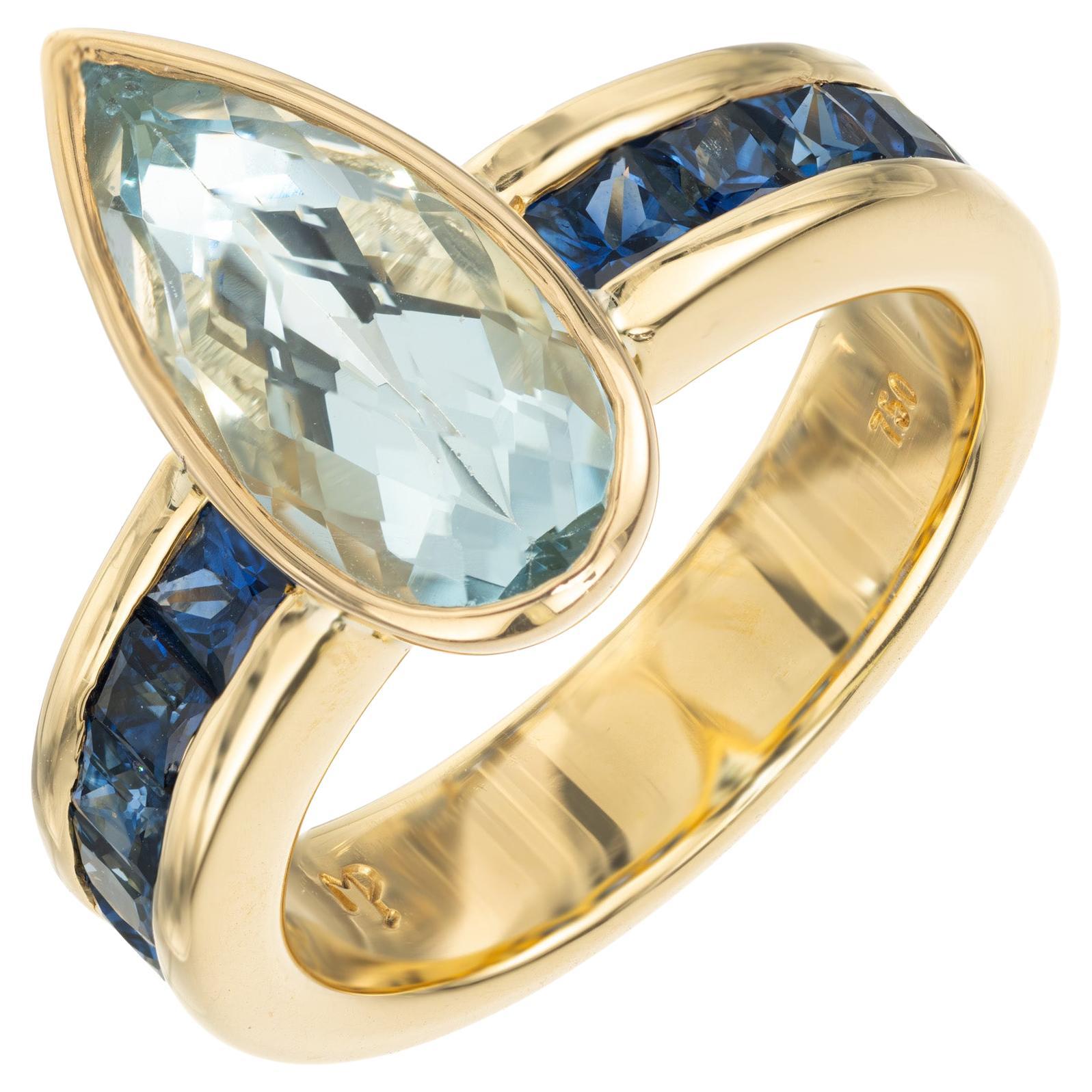 Peter Suchy 3.19 Carat Pear Aquamarine Sapphire Yellow Gold Ring