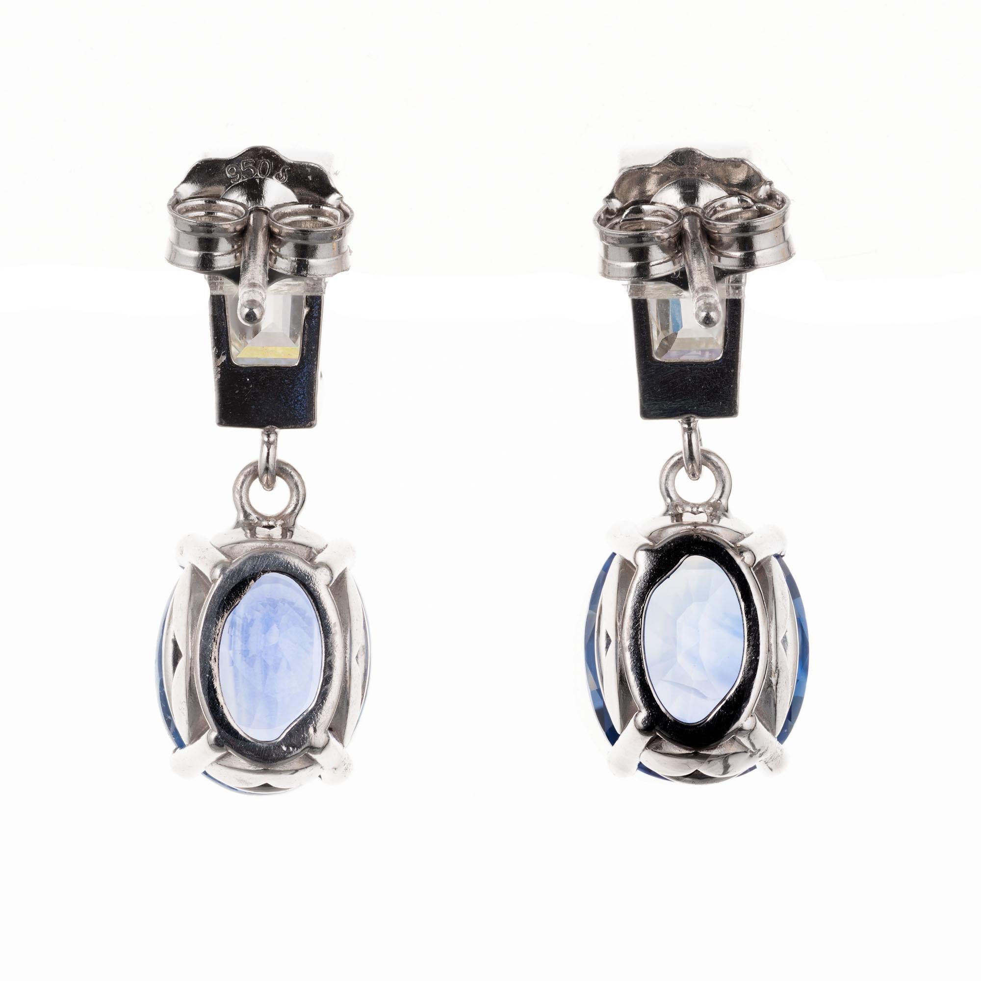 Oval Cut Peter Suchy 3.25 Carat Blue Sapphire Diamond Platinum Dangle Earrings