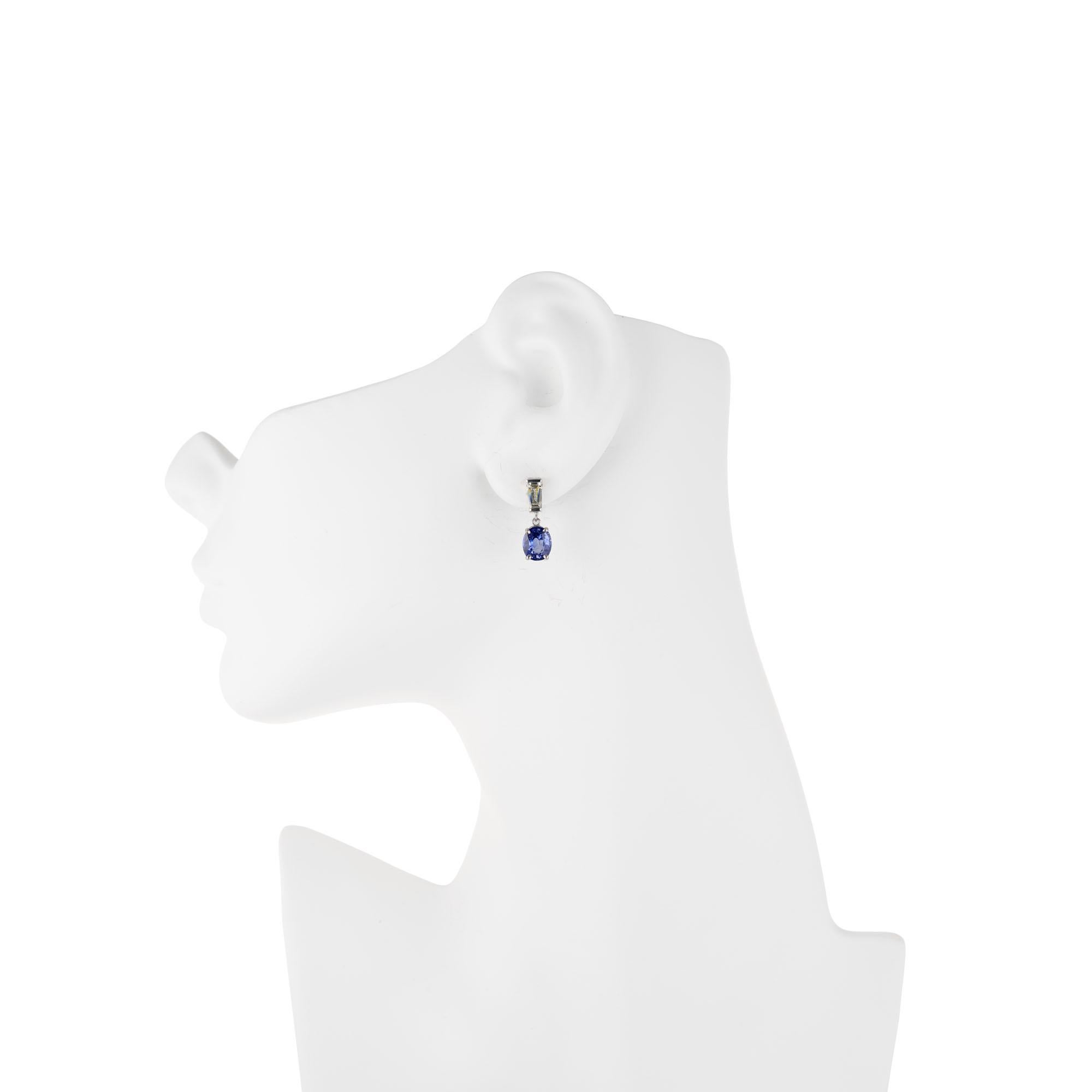 Women's Peter Suchy 3.25 Carat Blue Sapphire Diamond Platinum Dangle Earrings
