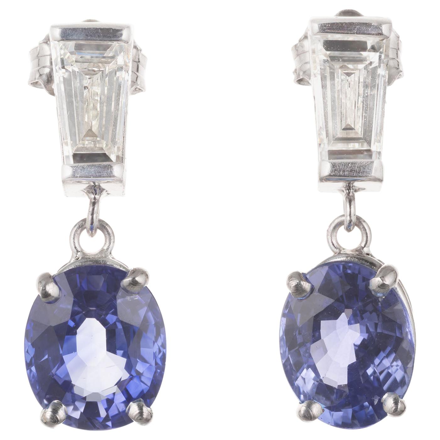 Peter Suchy 3.25 Carat Blue Sapphire Diamond Platinum Dangle Earrings