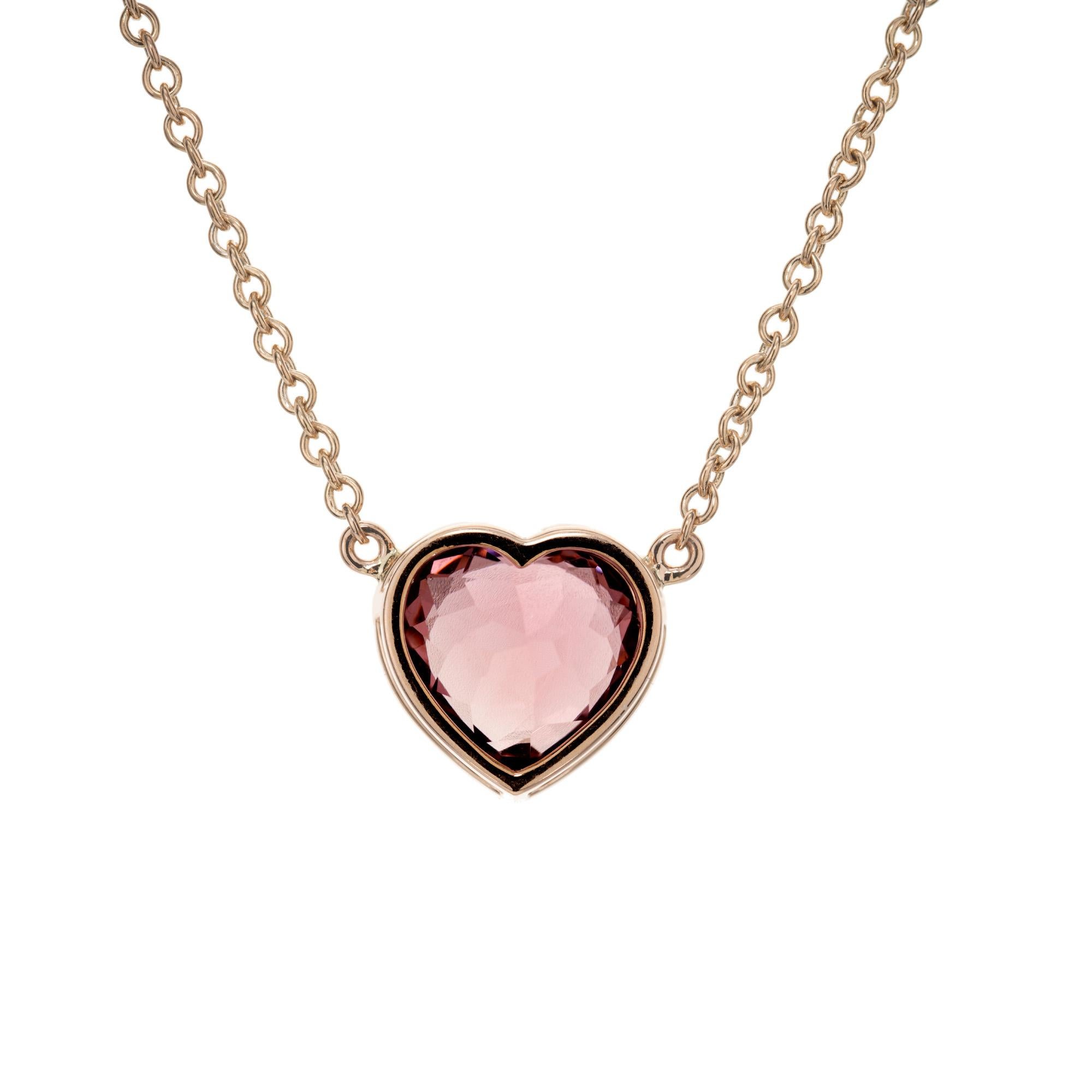 Peter Suchy 3.29 Carat Pink Tourmaline Rose Gold Heart Pendant Necklace In New Condition For Sale In Stamford, CT