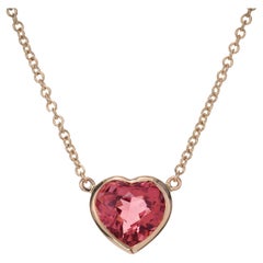 Peter Suchy 3.29 Carat Pink Tourmaline Rose Gold Heart Pendant Necklace