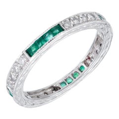 Peter Suchy .33 Carat Emerald Diamond Platinum Wedding Band Ring
