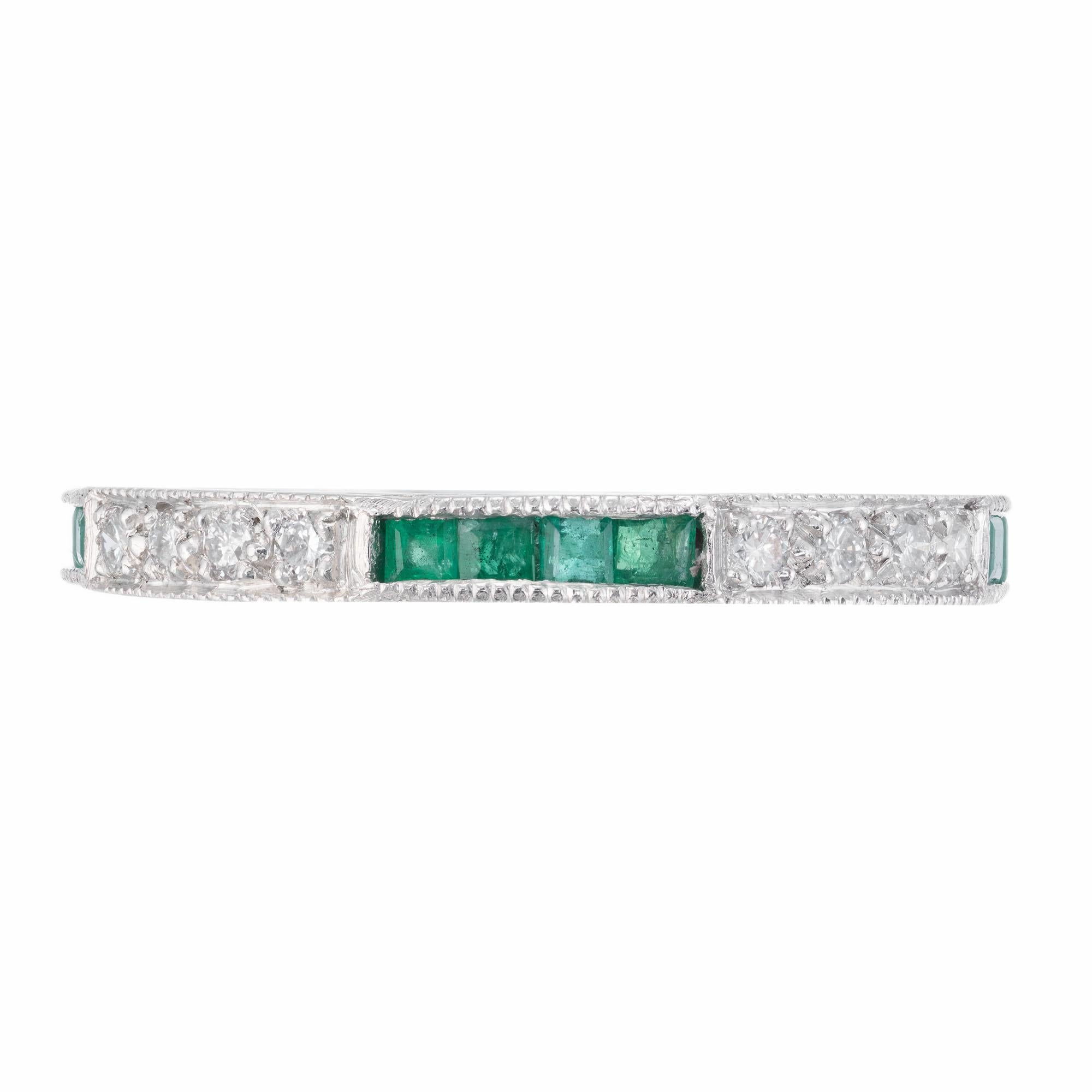 Peter Suchy .33 Carat Emerald Diamond Platinum Wedding Band Ring In New Condition For Sale In Stamford, CT