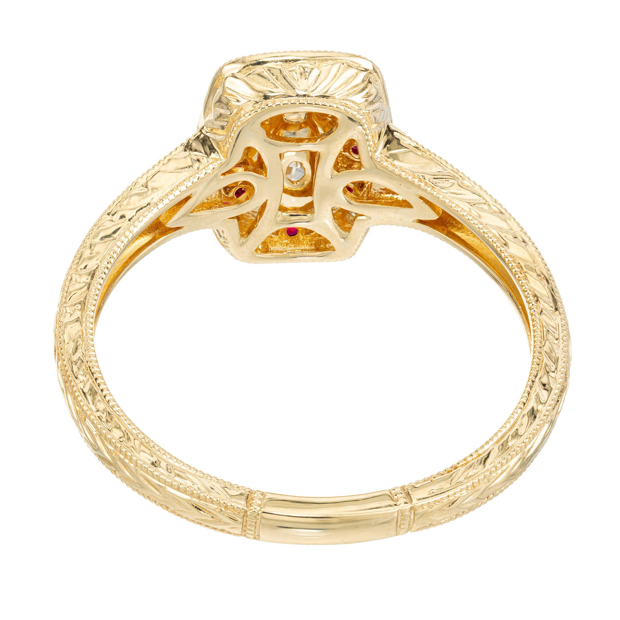 En vente :  Peter Suchy Bague de fiançailles en or jaune ornée d'un diamant marquise de 0,33 carat et d'un rubis  5