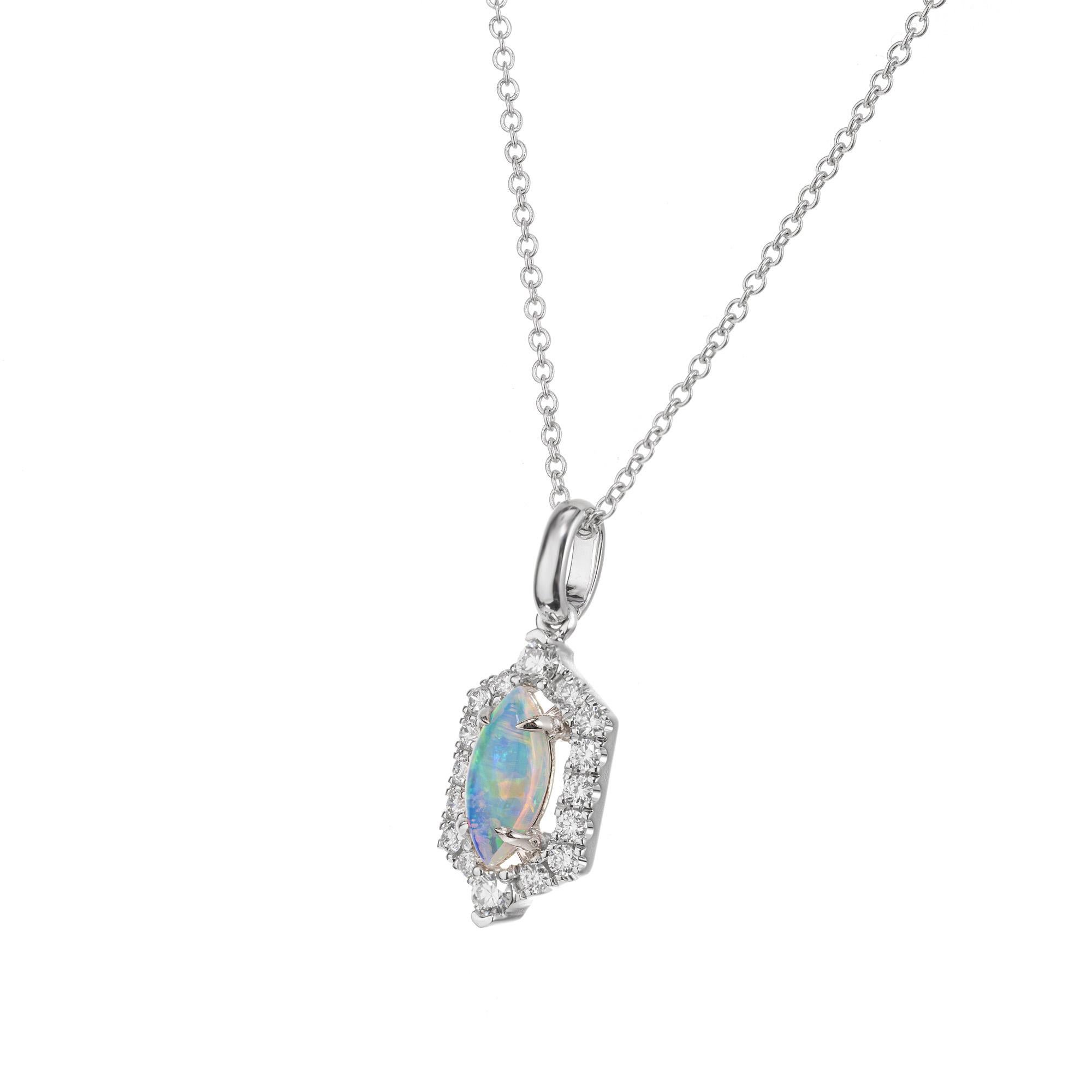 Round Cut Peter Suchy .33 Carat Red Flash Opal Diamond White Gold Pendant Necklace For Sale
