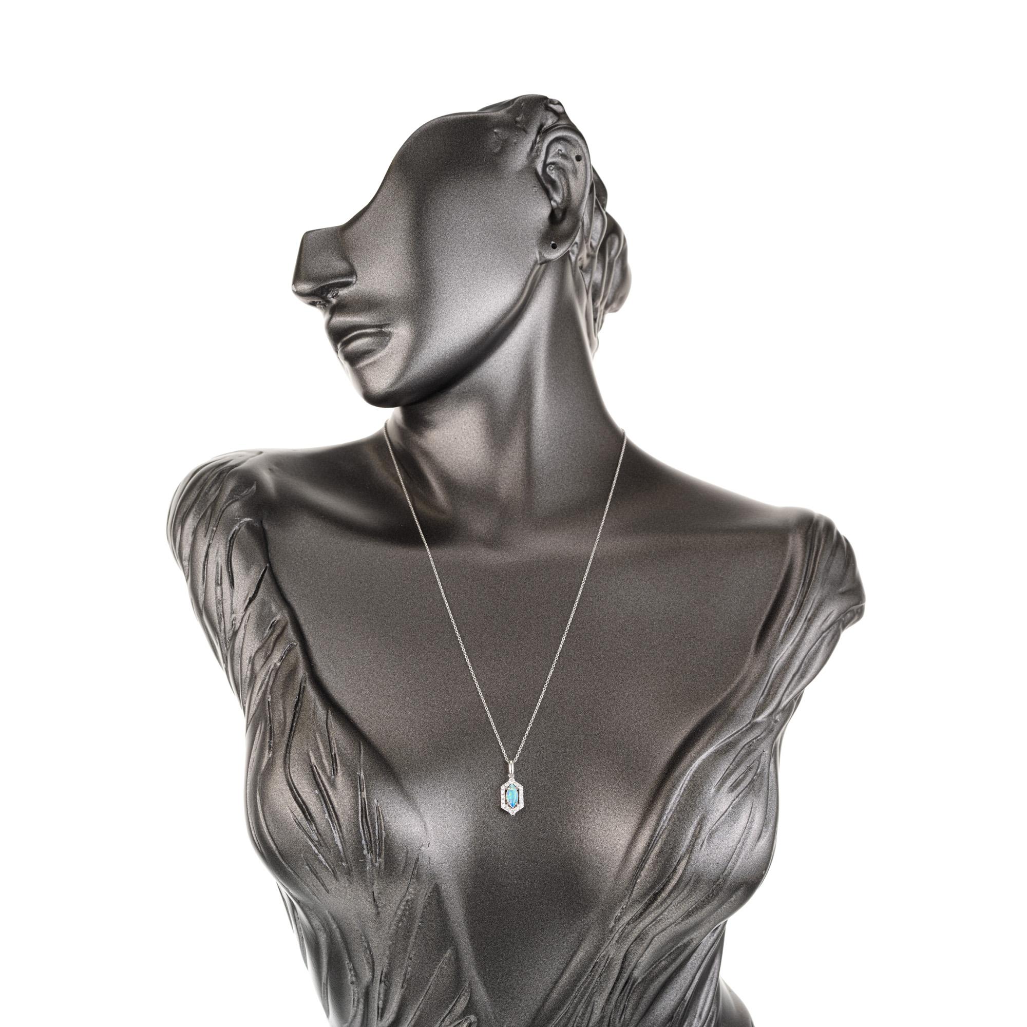 Peter Suchy .33 Carat Red Flash Opal Diamond White Gold Pendant Necklace For Sale 2