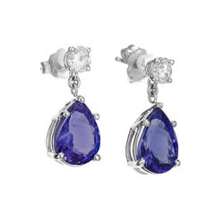 Peter Suchy 3.35 Carat Pear Tanzanite Diamond 18k White Gold Dangle Earrings