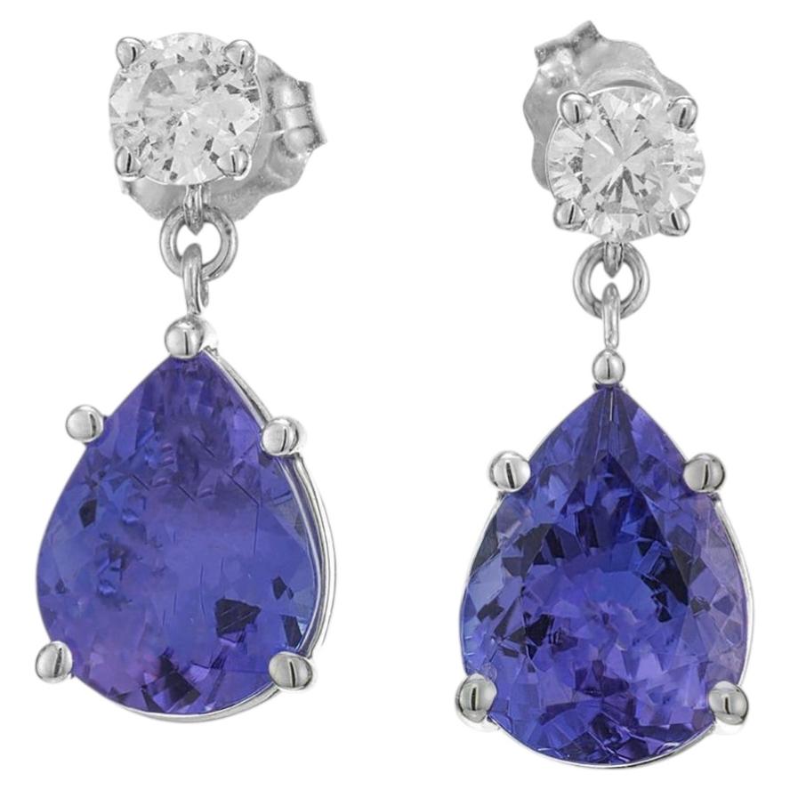 Peter Suchy - Boucles d'oreilles pendantes en or blanc 18k avec diamant et tanzanite poire de 3,35 carats