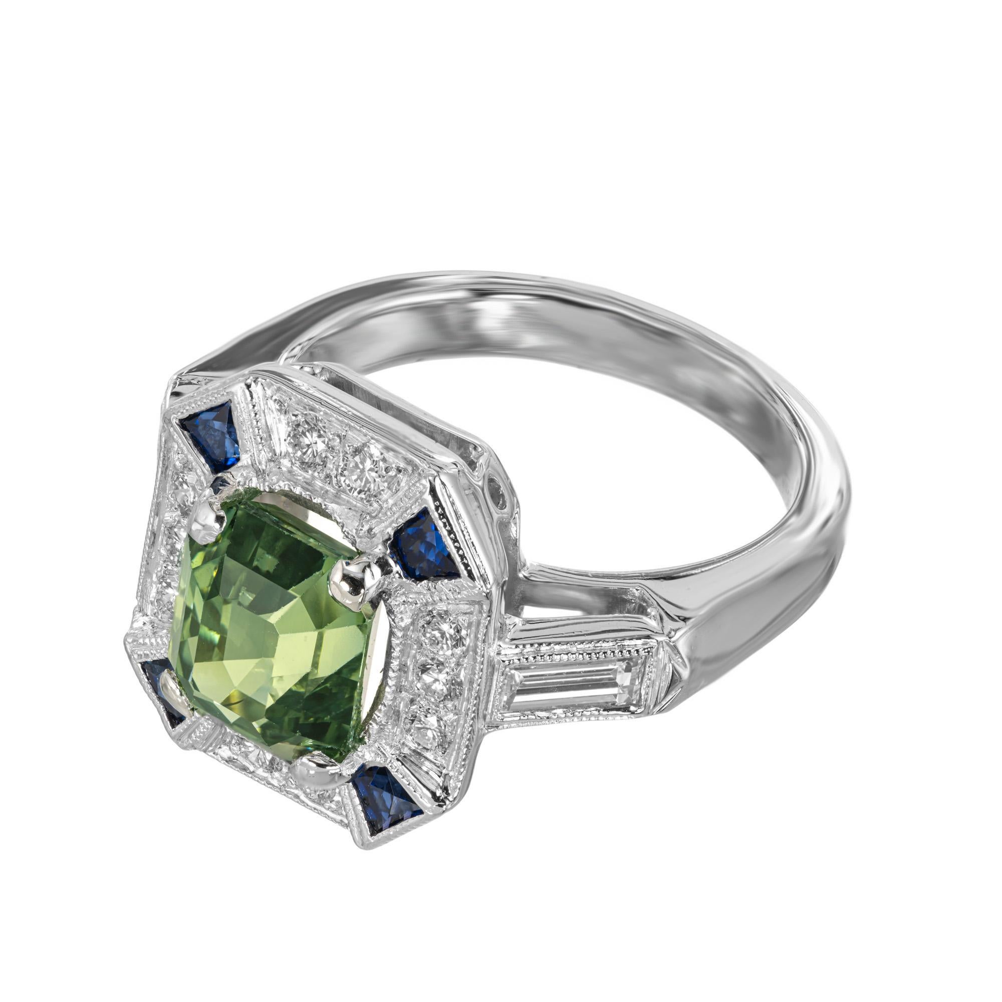 Verlobungsring aus Platin mit 3,39 Karat grünem Saphir und Diamant von Peter Suchy (Rundschliff) im Angebot
