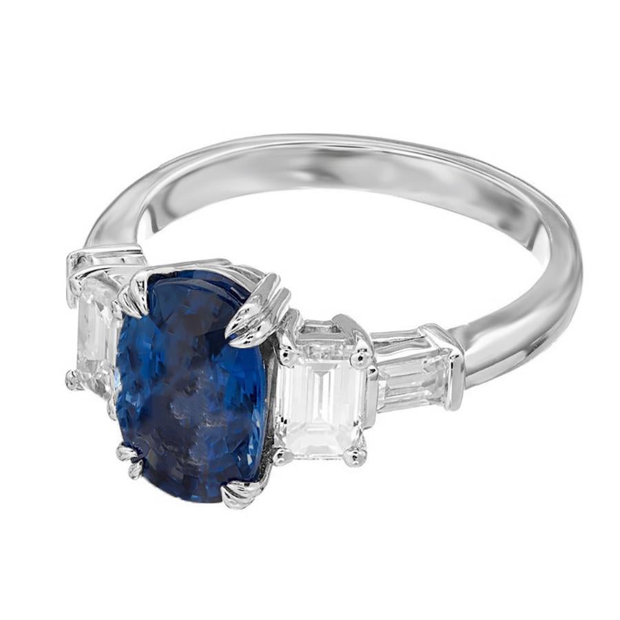 Peter Suchy Anillo de compromiso en platino con zafiro azul natural de 3,44 quilates y diamante Corte oval en venta