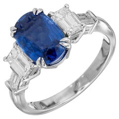 Peter Suchy 3,44 Karat Natürlicher Blauer Saphir Diamant Platin Verlobungsring