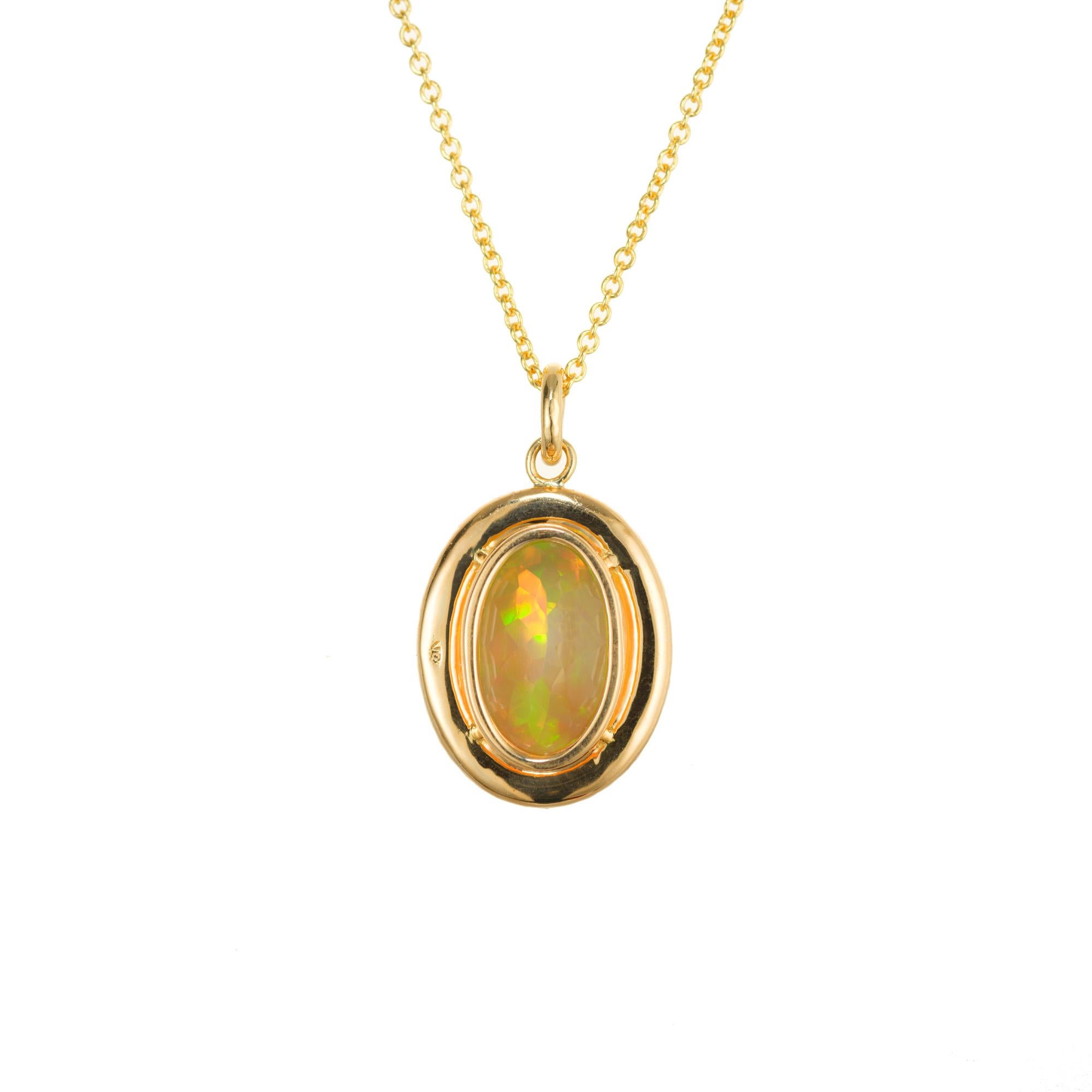 Oval Cut Peter Suchy 3.50 Carat Opal Diamond Yellow Gold Pendant Necklace For Sale