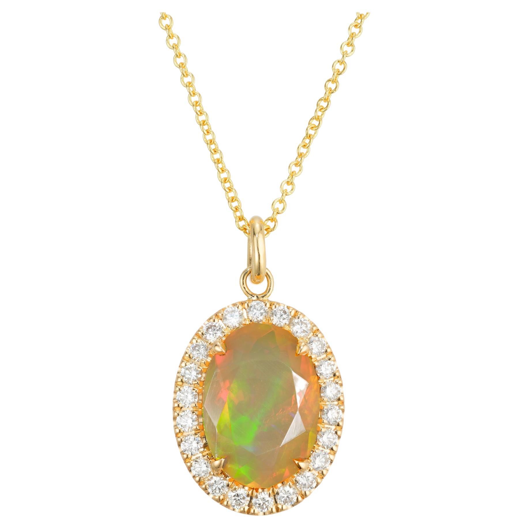 Peter Suchy 3.50 Carat Opal Diamond Yellow Gold Pendant Necklace For Sale