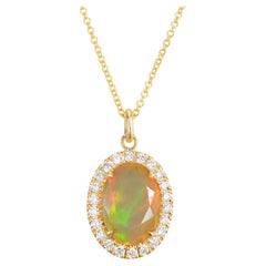 Peter Suchy 3.50 Carat Opal Diamond Yellow Gold Pendant Necklace
