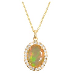 Peter Suchy 3.50 Carat Opal Diamond Yellow Gold Pendant Necklace