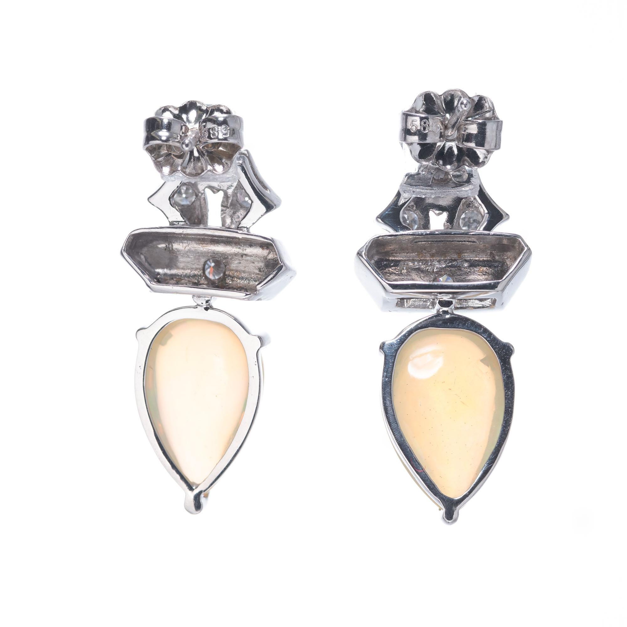 Pear Cut Peter Suchy 3.51 Carat Opal Diamond White Gold Drop Earrings For Sale