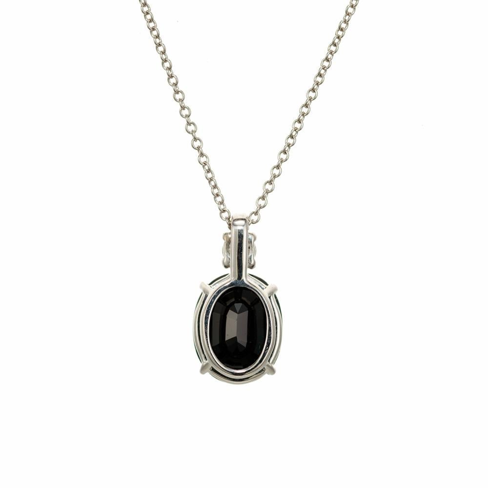 Oval Cut Peter Suchy 3.51 Carat Oval Sapphire Diamond White Gold Pendant Necklace For Sale