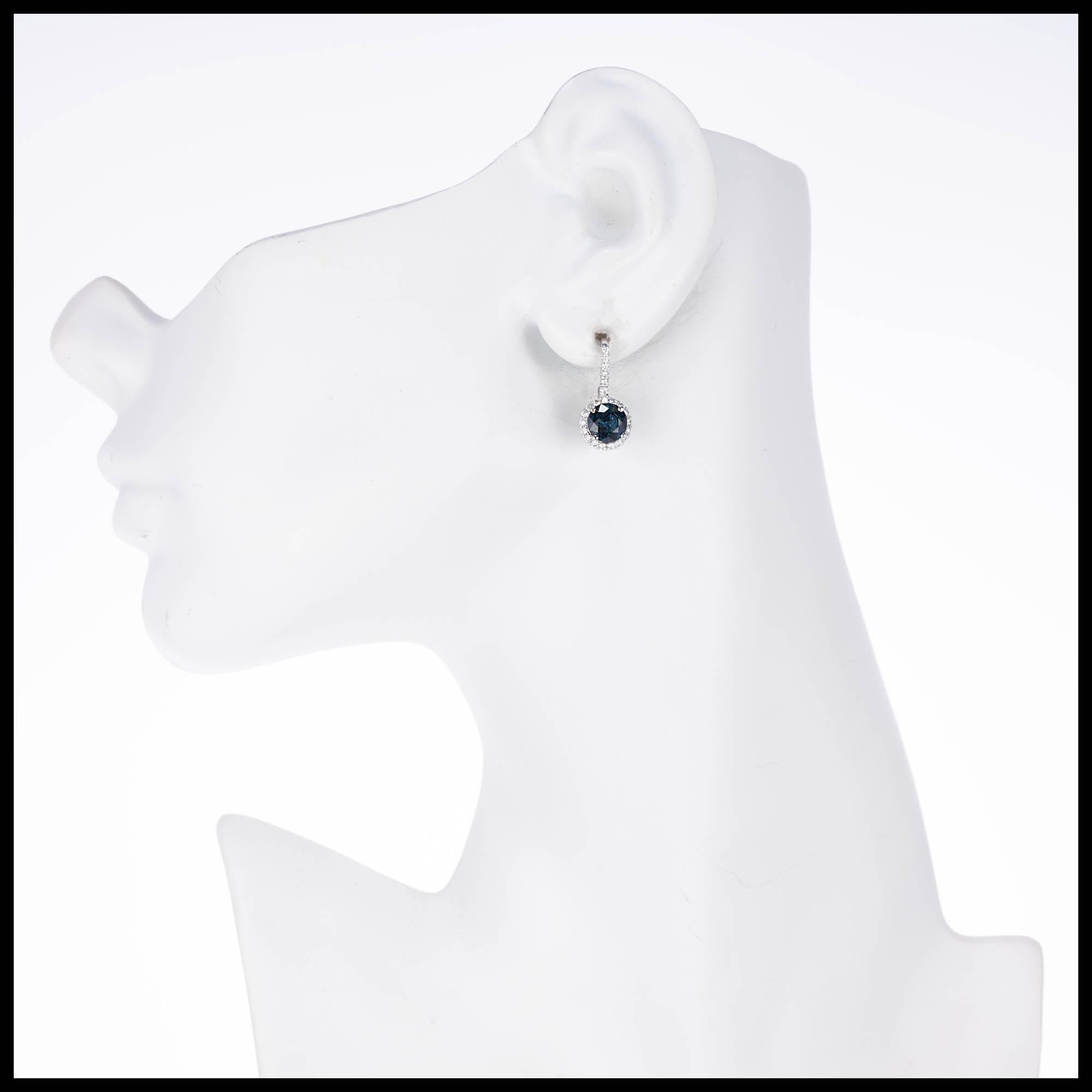 Round Cut Peter Suchy 3.59 Carat Natural Sapphire Diamond Dangle Earrings