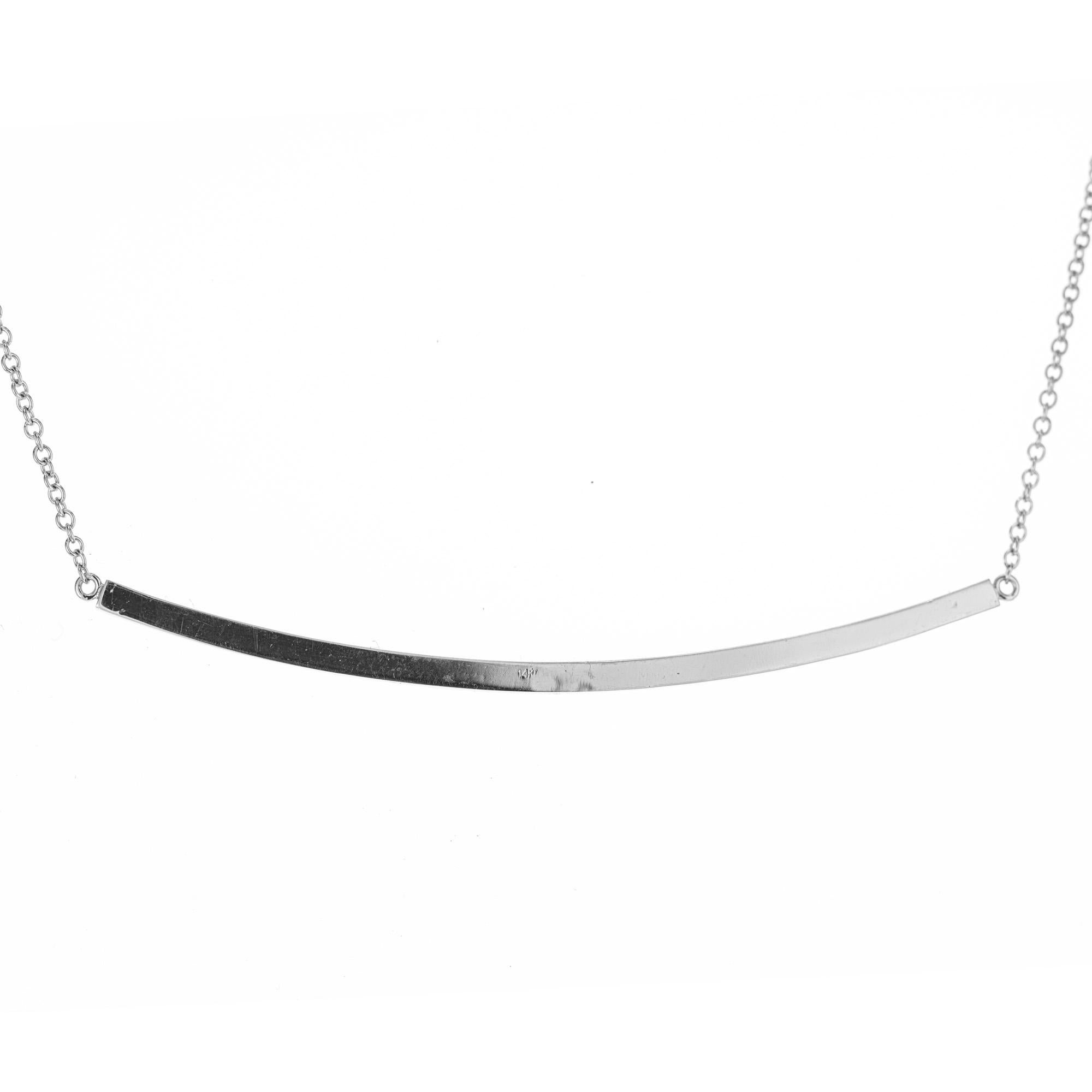 Round Cut Peter Suchy .36 Carat Diamond White Gold Smile Bar Necklace For Sale