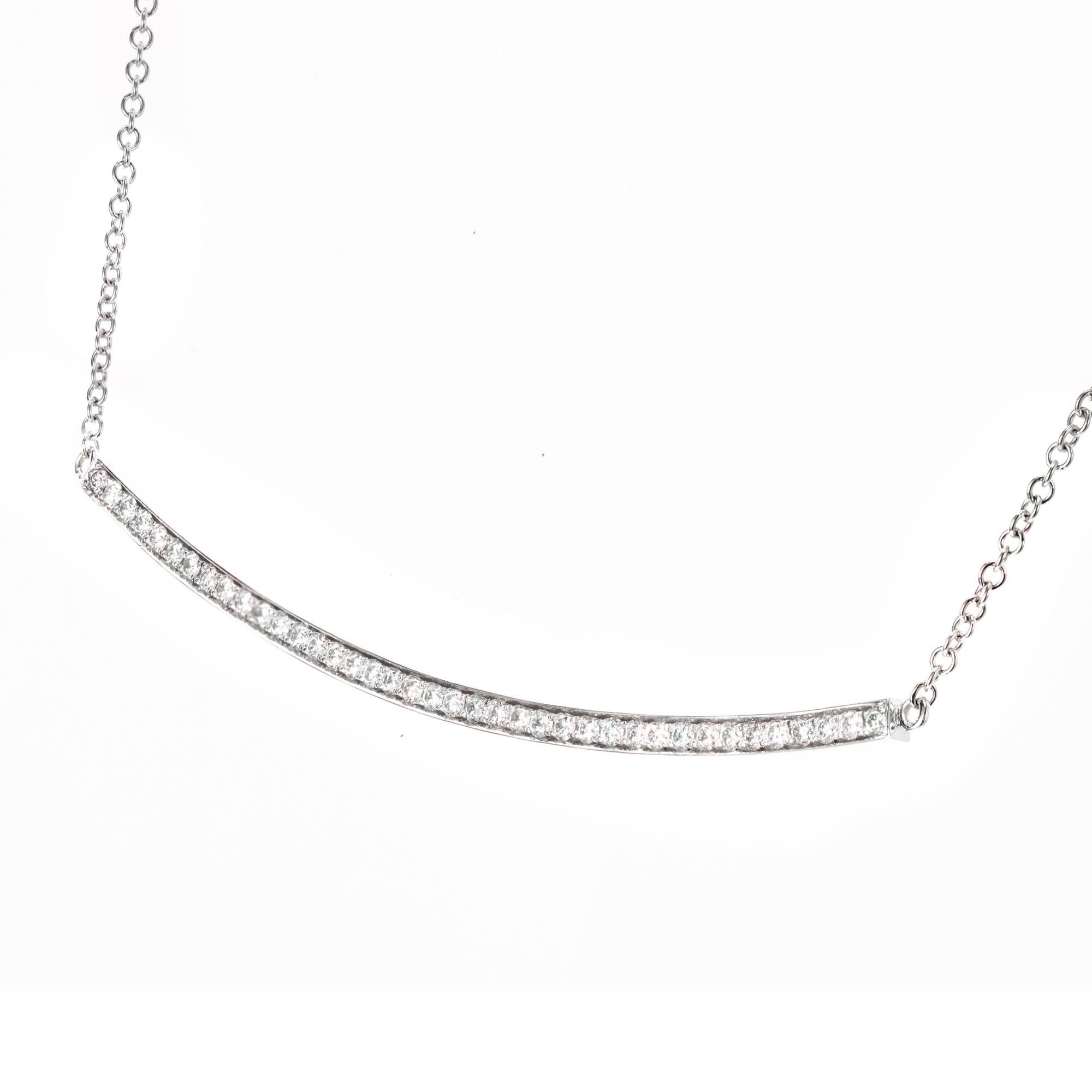 Peter Suchy .36 Carat Diamond White Gold Smile Bar Necklace In New Condition For Sale In Stamford, CT