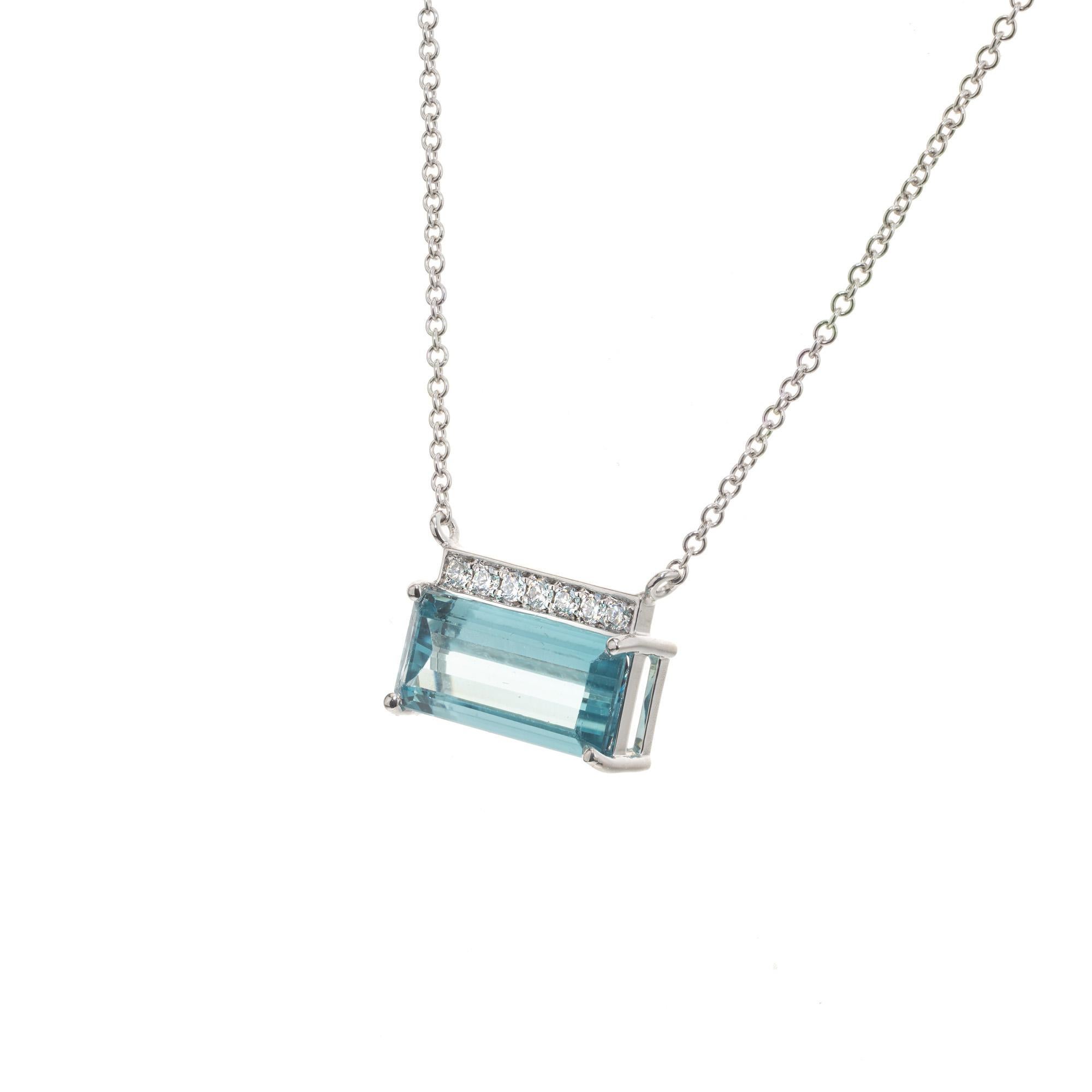 Round Cut Peter Suchy 3.60 Carat Rectangle Aqua Diamond White Gold Pendant Necklace For Sale
