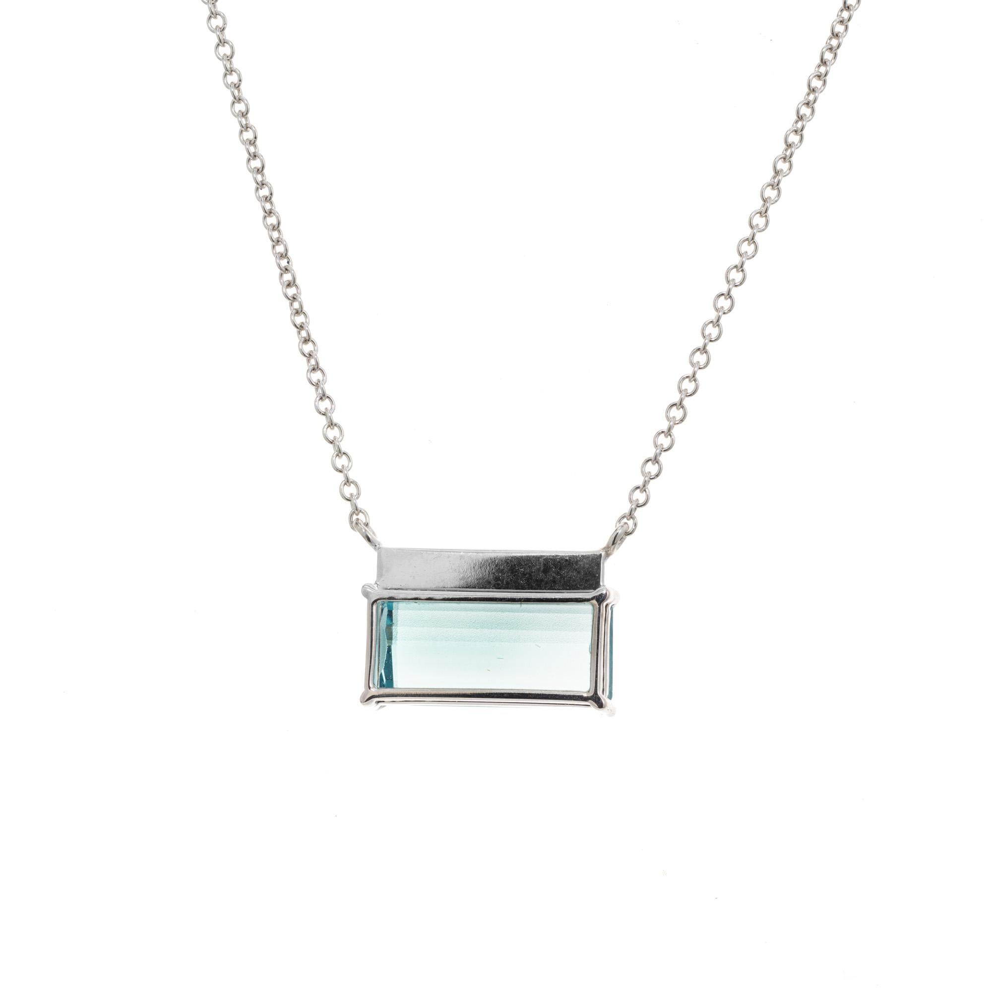 Peter Suchy 3.60 Carat Rectangle Aqua Diamond White Gold Pendant Necklace In New Condition For Sale In Stamford, CT