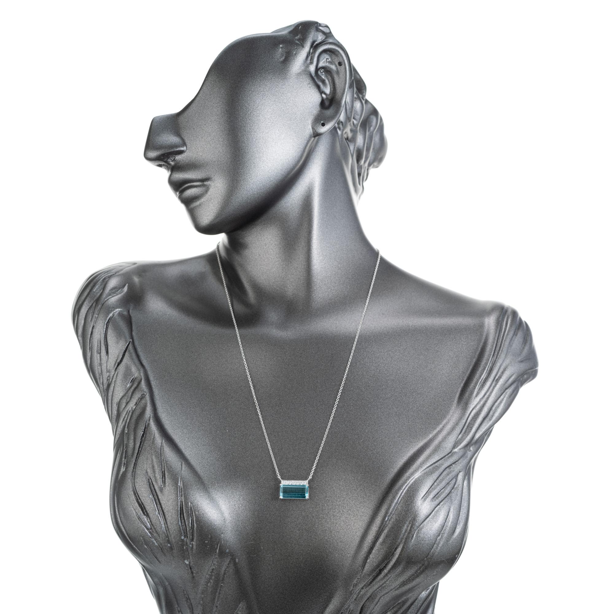 Peter Suchy 3.60 Carat Rectangle Aqua Diamond White Gold Pendant Necklace For Sale 1