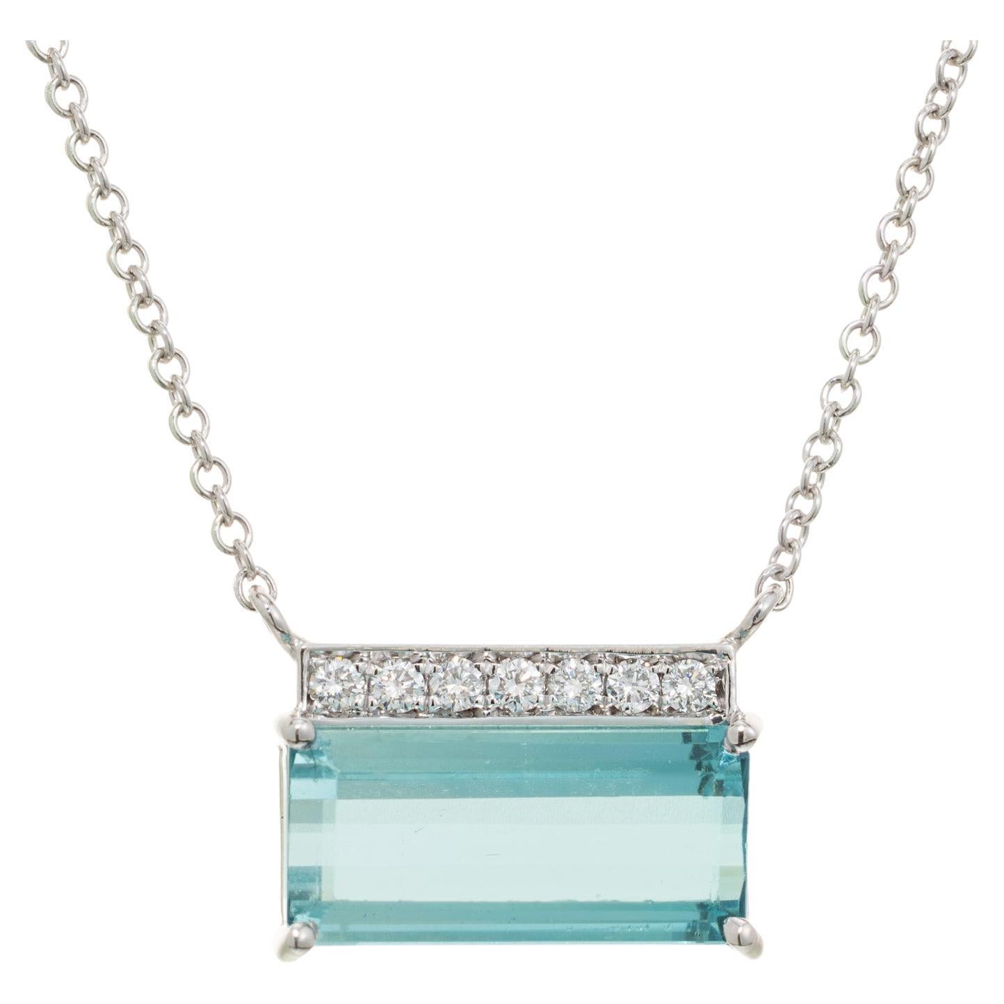 Peter Suchy 3.60 Carat Rectangle Aqua Diamond White Gold Pendant Necklace For Sale