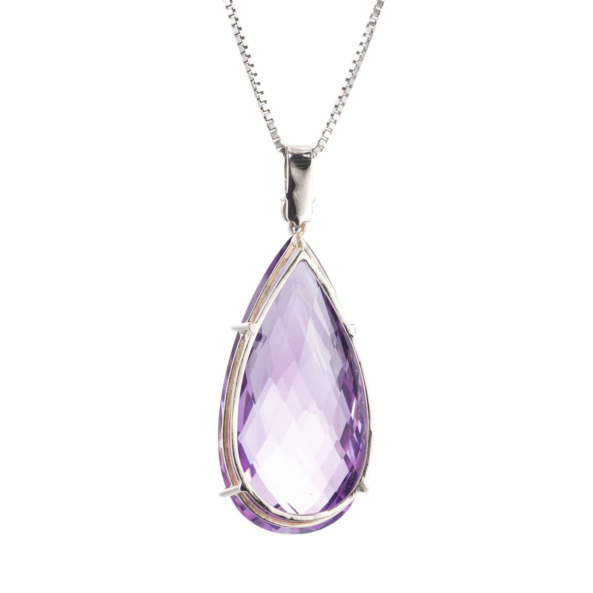 Pear Cut Peter Suchy 36.16 Carat Amethyst Diamond White Gold Pendant Necklace For Sale