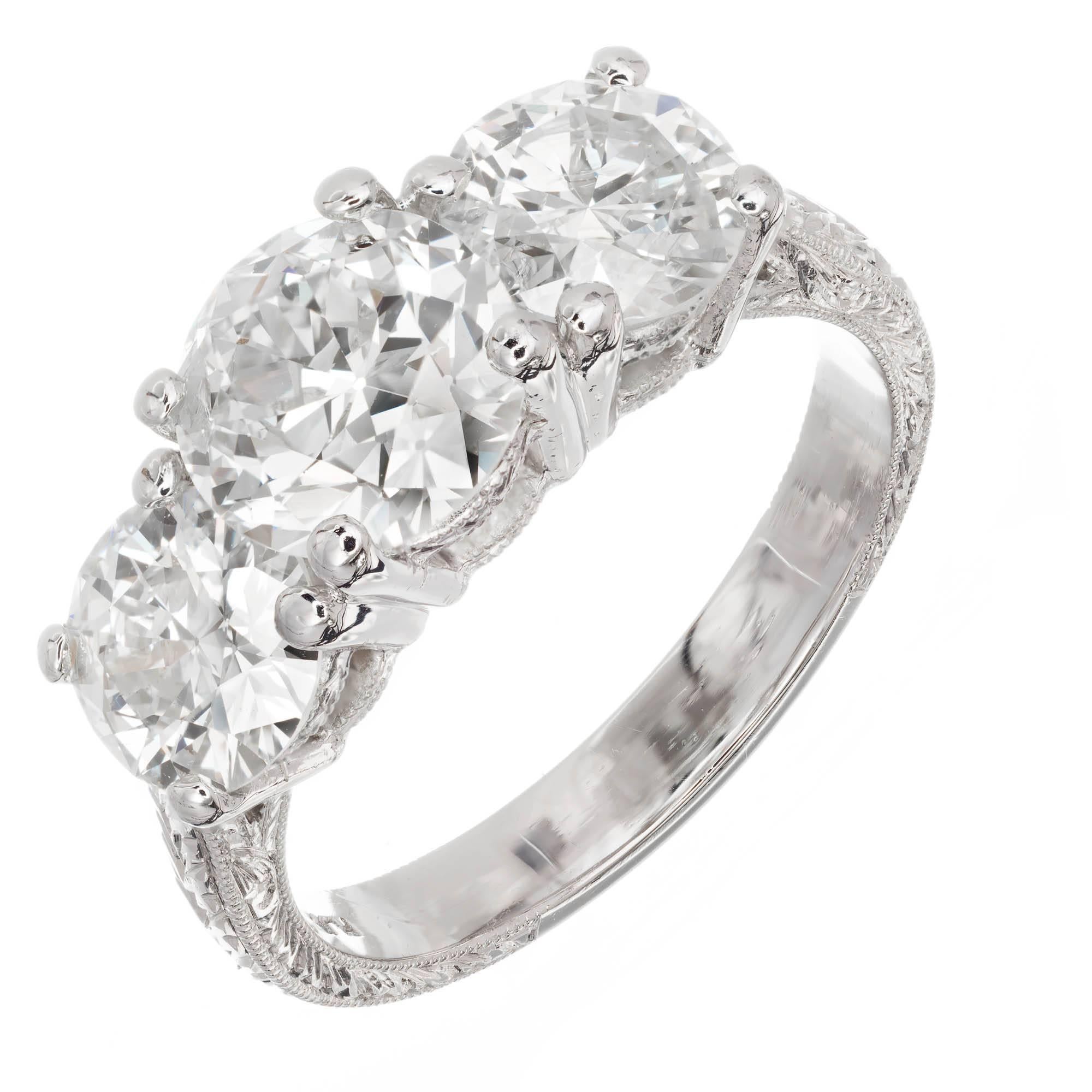 Peter Suchy 3.63 Carat Diamond Cut Three-Stone Platinum Engagement Ring