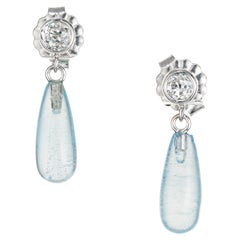 Peter Suchy Orecchini pendenti in oro bianco con diamante Aqua da 3.65 carati