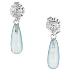 Peter Suchy 3.65 Carat Aqua Diamond White Gold Dangle Earrings 