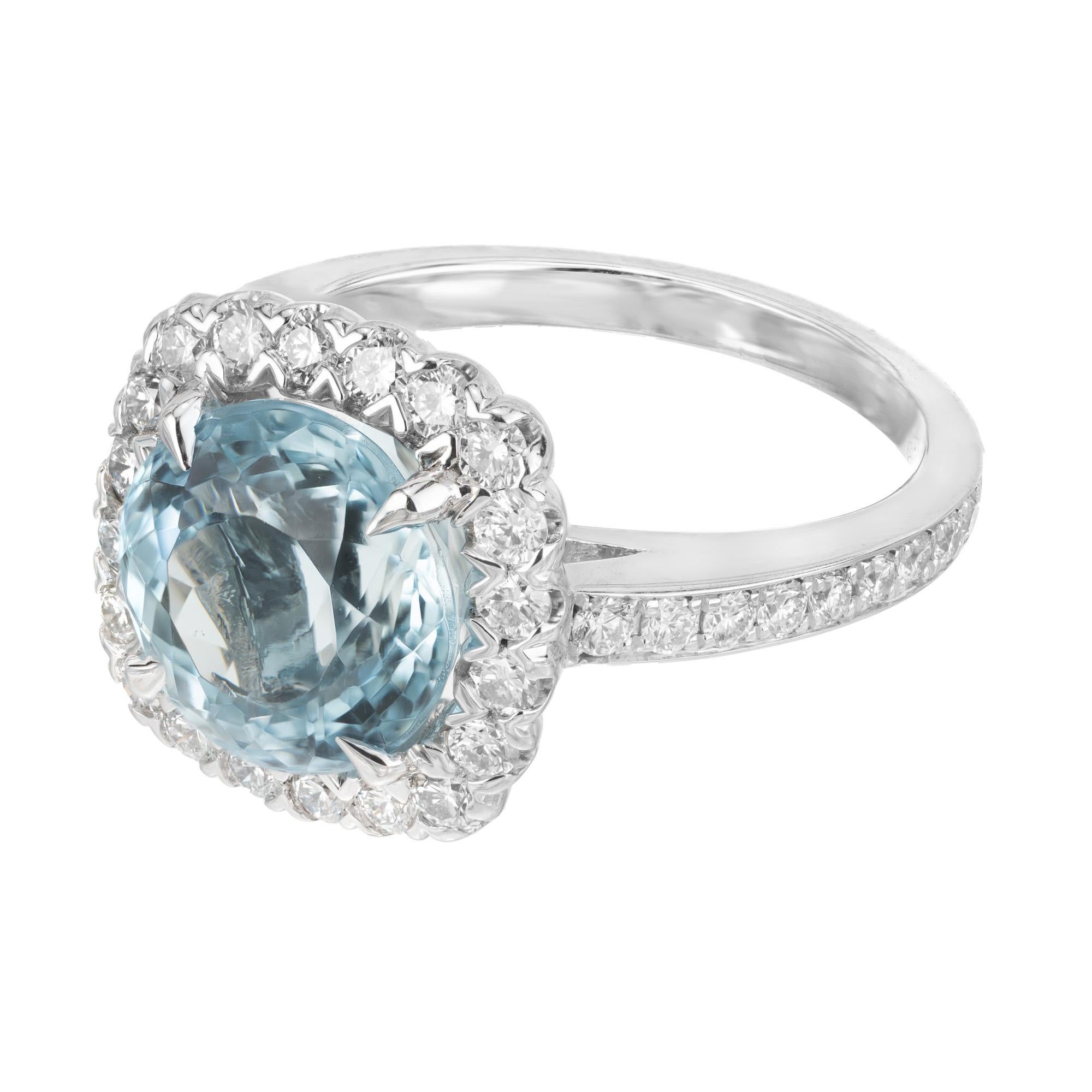 Round Cut Peter Suchy 3.66 Carats Aquamarine Diamond Halo Platinum Engagement Ring  For Sale