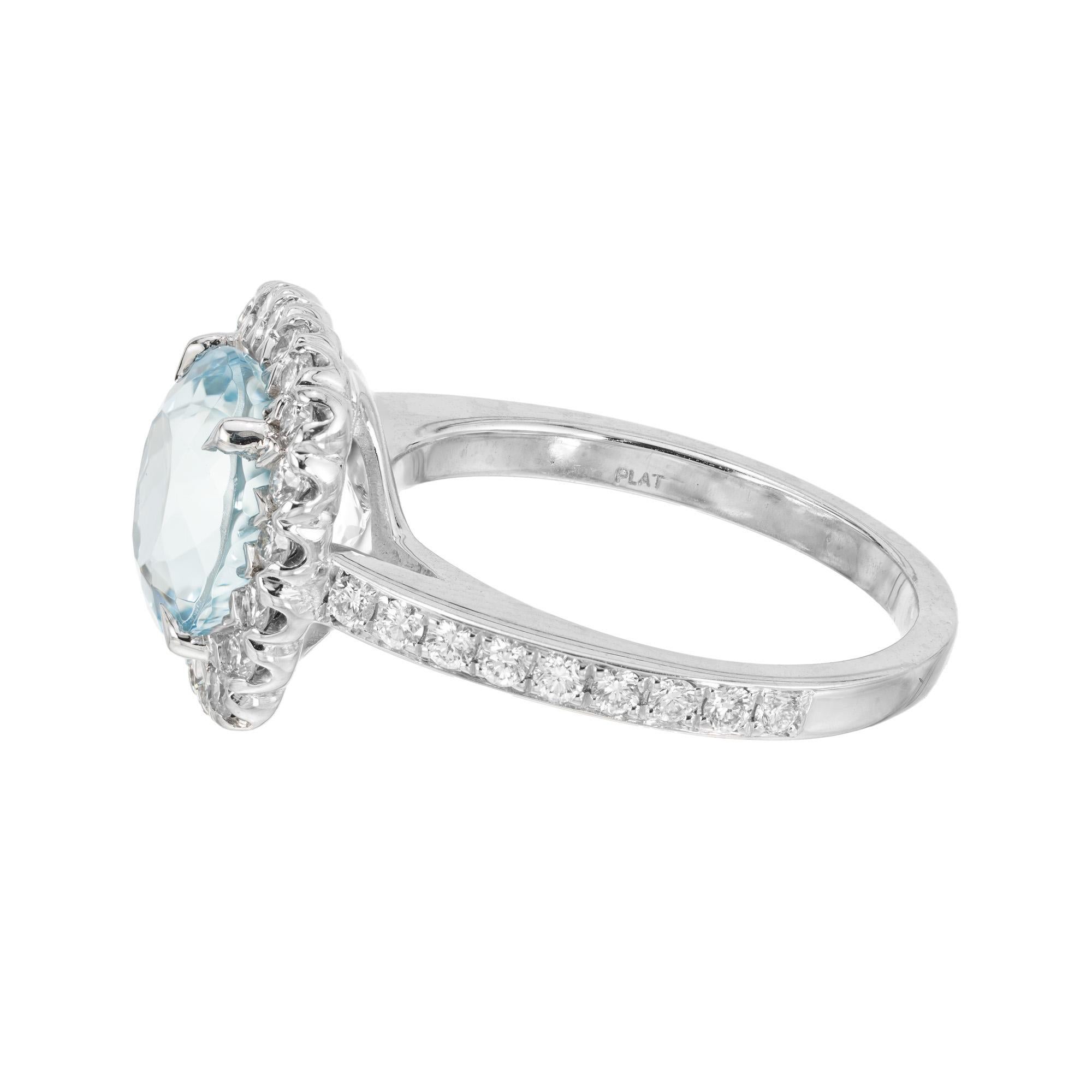 Peter Suchy 3.66 Carats Aquamarine Diamond Halo Platinum Engagement Ring  In New Condition For Sale In Stamford, CT