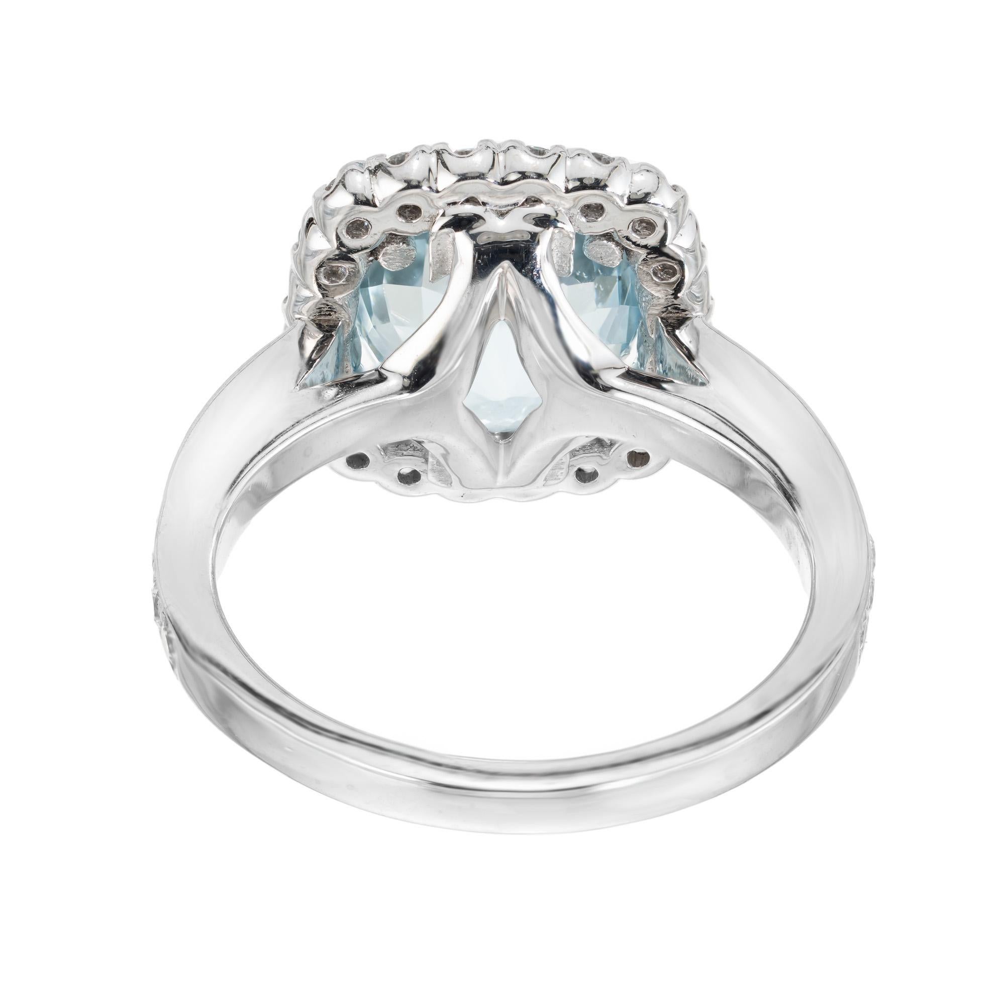 Women's Peter Suchy 3.66 Carats Aquamarine Diamond Halo Platinum Engagement Ring  For Sale
