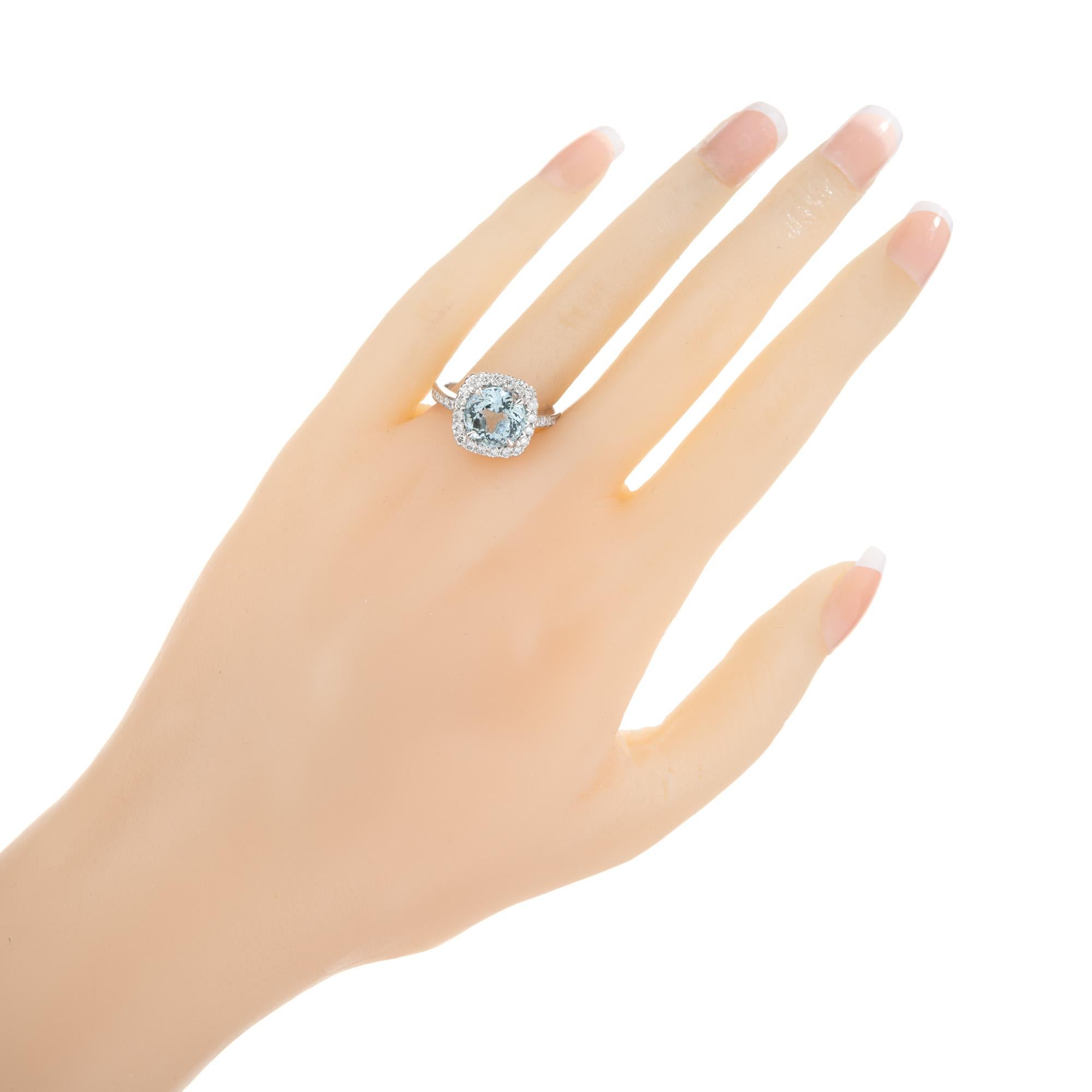 Peter Suchy 3.66 Carats Aquamarine Diamond Halo Platinum Engagement Ring  For Sale 2