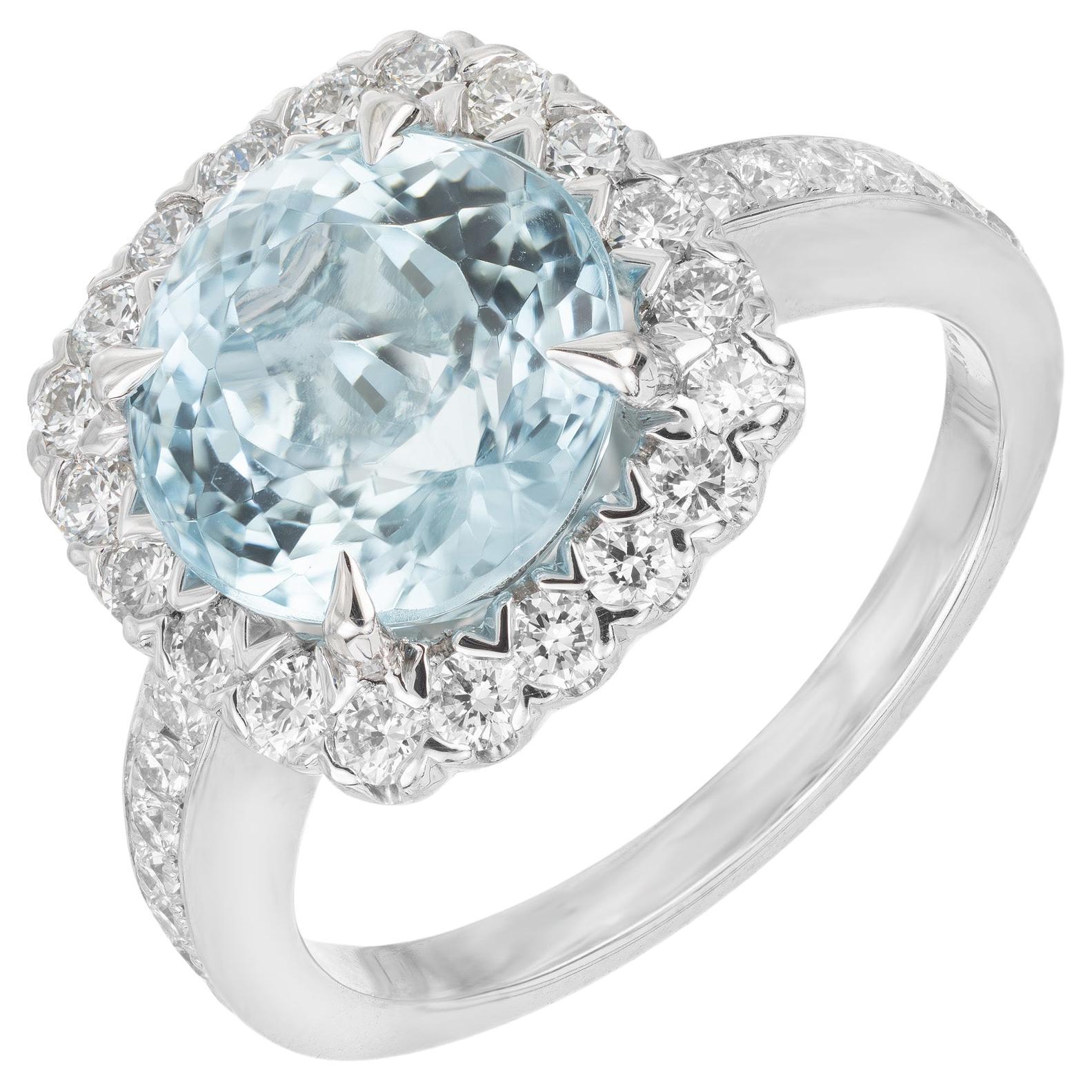 Peter Suchy 3.66 Carats Aquamarine Diamond Halo Platinum Engagement Ring  For Sale