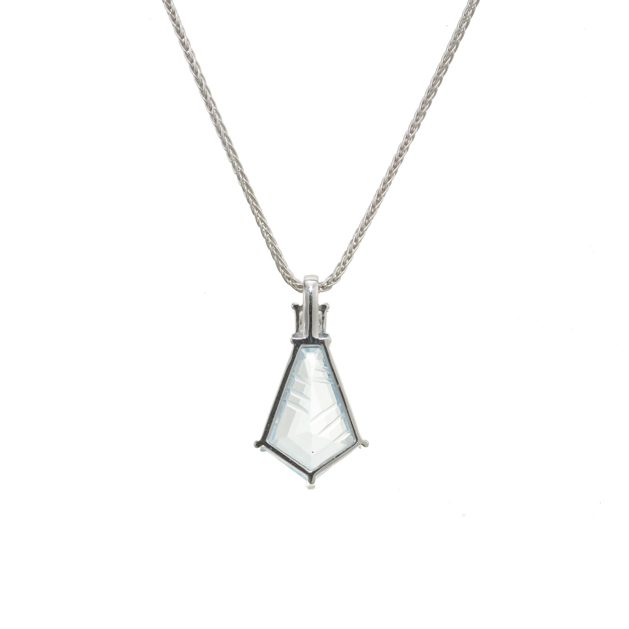 Kite Cut Peter Suchy 3.70 Carat Aquamarine Diamond White Gold Pendant Necklace For Sale
