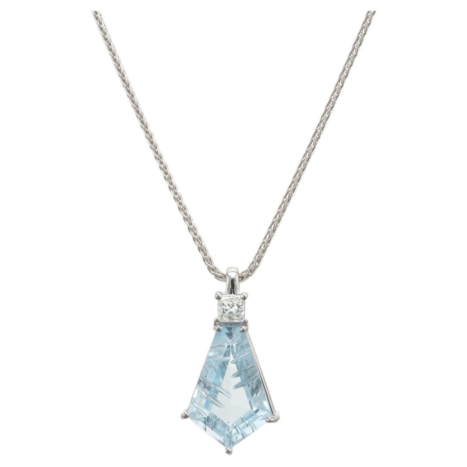 Peter Suchy 3.70 Carat Aquamarine Diamond White Gold Pendant Necklace For Sale