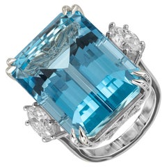 Peter Suchy 37.67 Carat Aquamarine Diamond Platinum Cocktail Ring