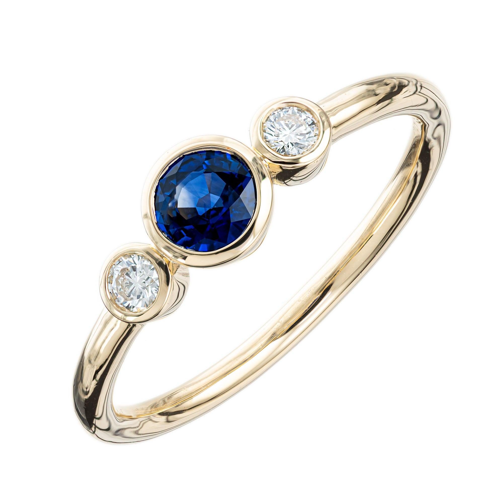 Peter Suchy .38 Carat Sapphire Diamond Gold Three-Stone Engagement Ring