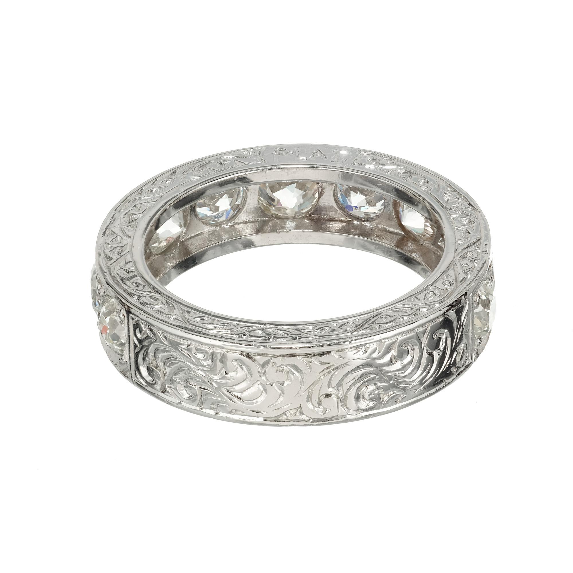 Old European Cut Peter Suchy 3.80 Carat Diamond Platinum Wedding Band Ring