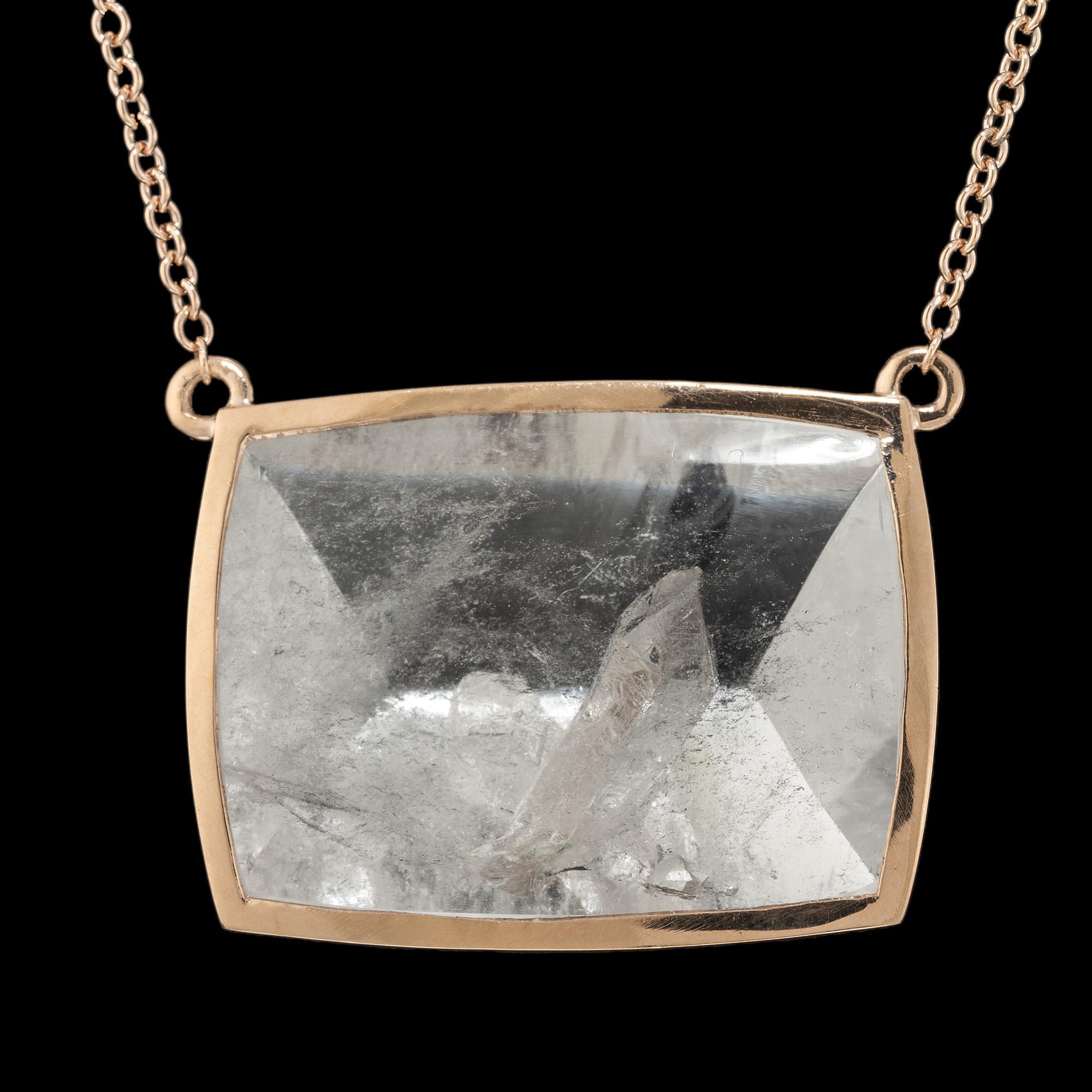 Square Cut Peter Suchy 38.44 Quartz Crystal Rose Gold Pendant Necklace For Sale