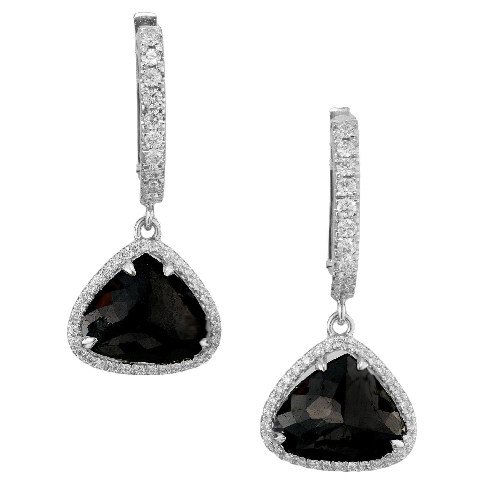 Peter Suchy 3.89 Carat Black Diamond Halo Gold Dangle Earrings